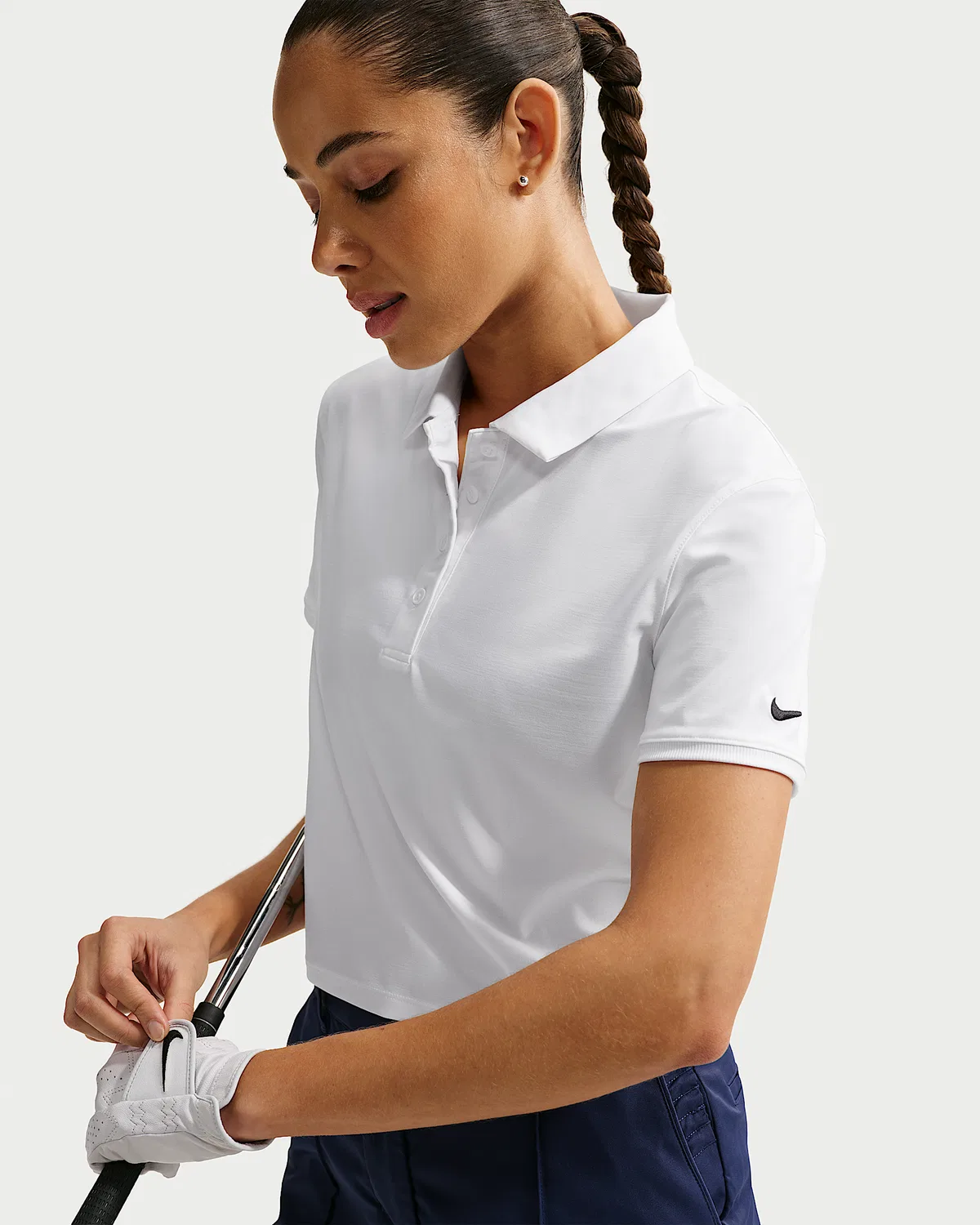 Женское поло Nike Victory Dri-FIT с коротким рукавом и укороченным кроем, White/Black — фото 3