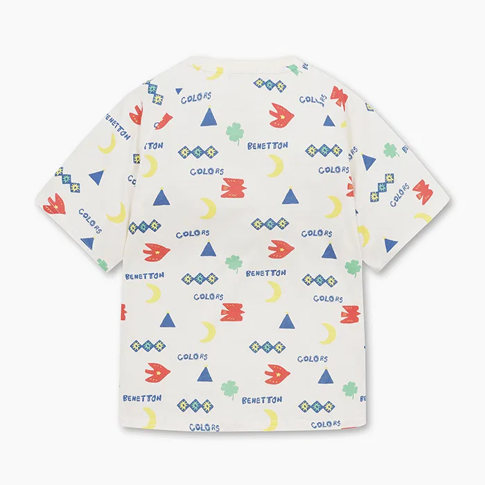 Детская футболка с графическим принтом айвори от Benetton Kids — фото 2