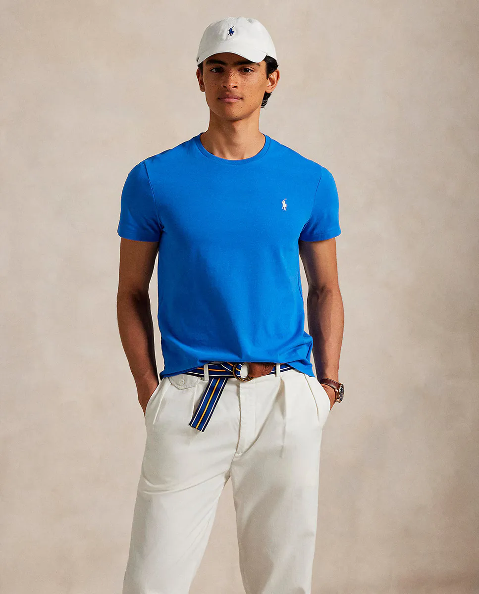 

Мужская хлопковая футболка с вышитым логотипом Polo Ralph Lauren, синий
