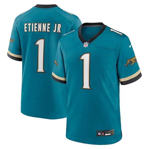 

Мужская футболка Travis Etienne Jr Teal Jacksonville Jaguars Prowler Throwback Player Game Nike