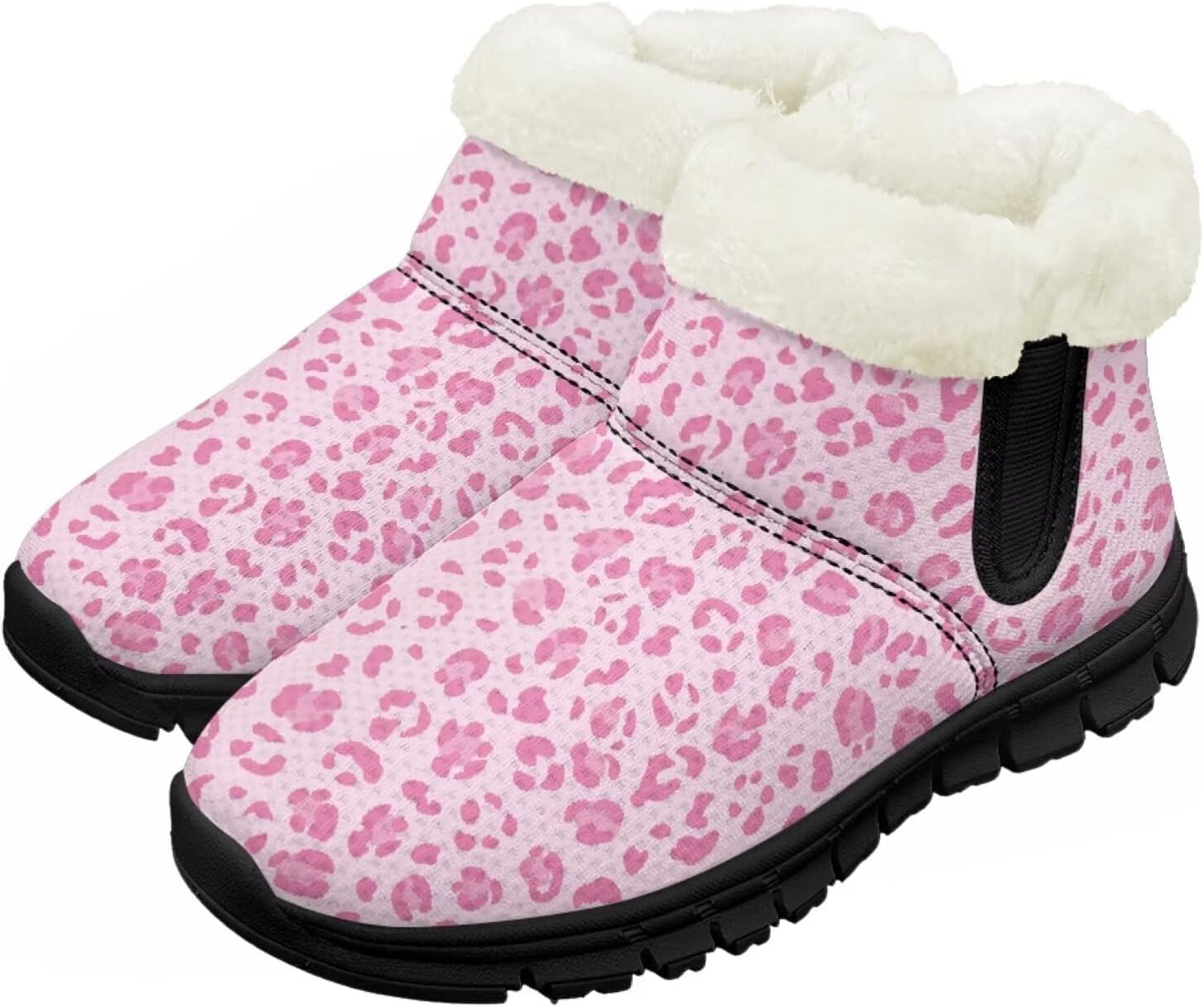 

Зимние сапожки для девочек-детей, противоскользящие прогулочные кроссовки с меховой подкладкой, без шнурков, теплые короткие ботинки Pointodoor, Pink Leopard Print