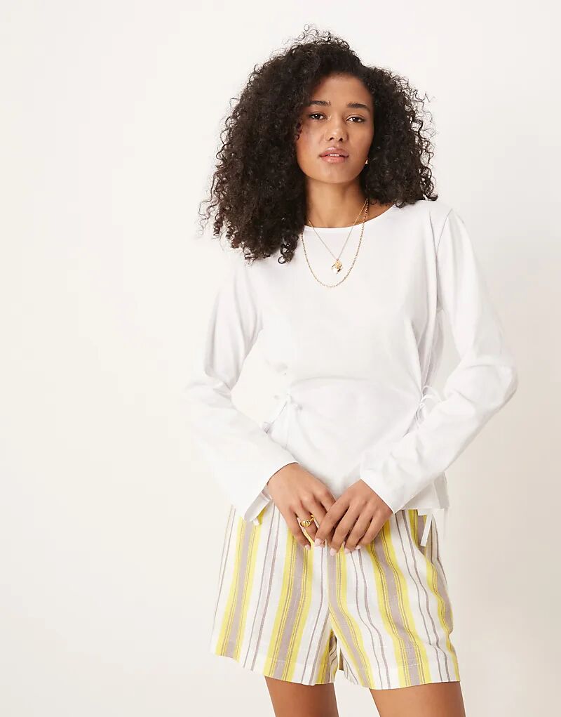 

Белый топ ASOS DESIGN с длинными рукавами и завязками по бокам