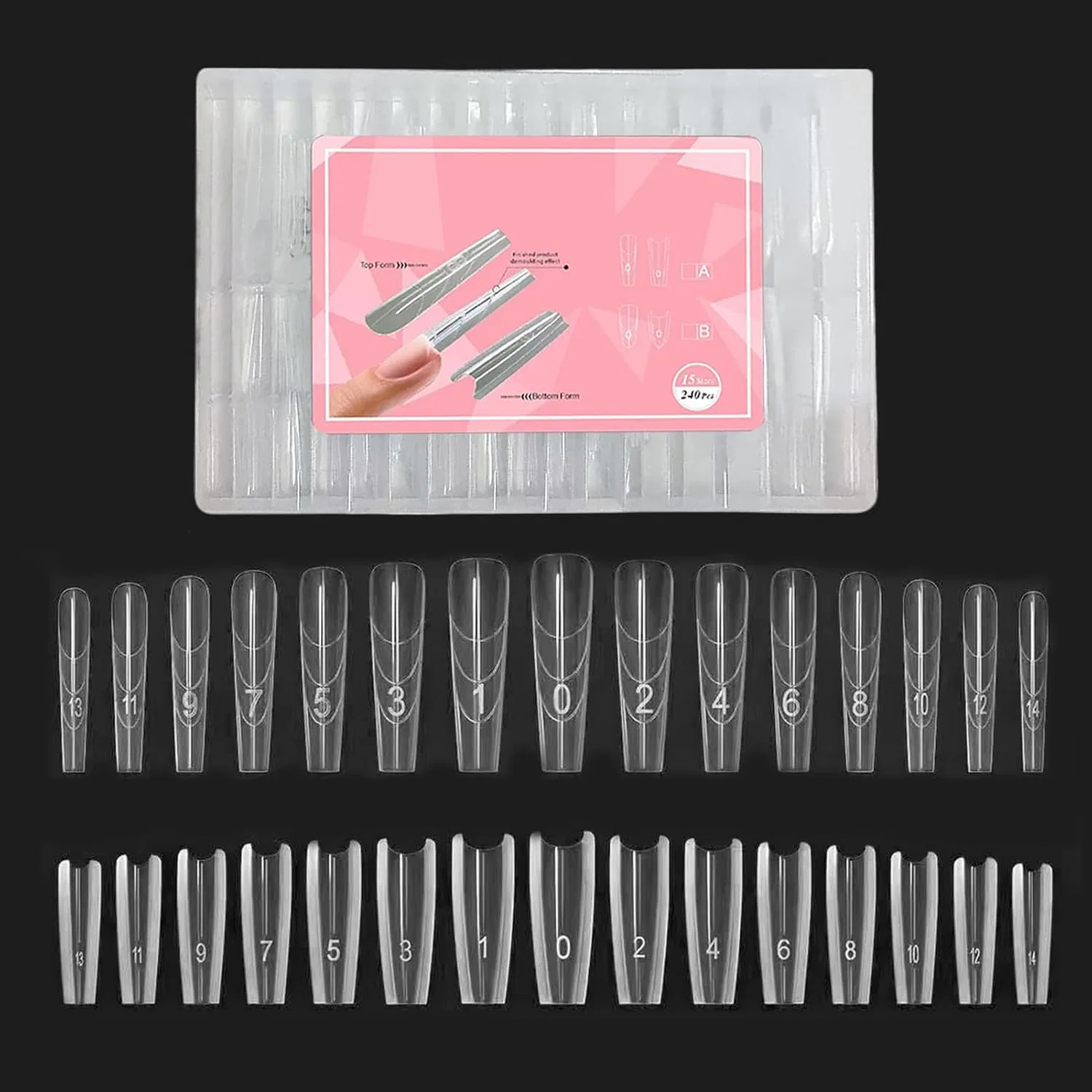 Формы для наращивания ногтей гелем, 240 шт. Zlqemik, Trapezoid