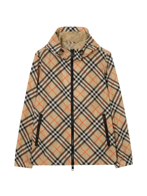 Куртка Burberry Нейлоновая с капюшоном в клетку, песочно-бежевая