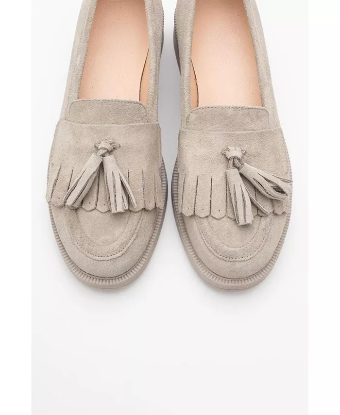 Милли Лоферы с кожаными кисточками Forever & Always Shoes, коричневый/бежевый — фото 2
