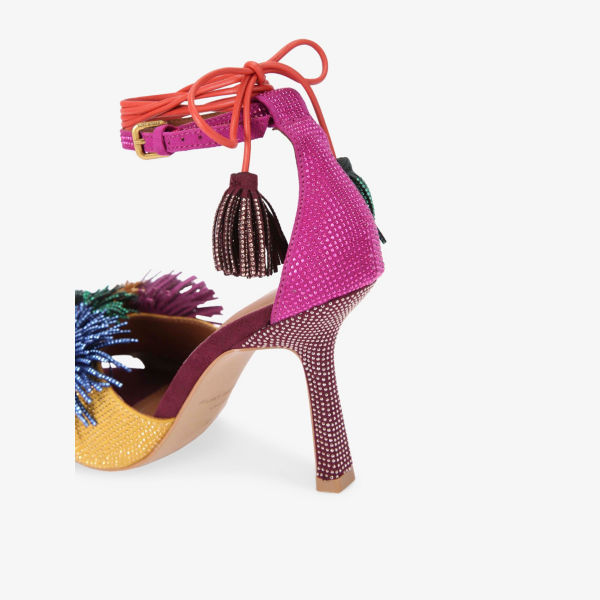 Босоножки на каблуке Kurt Geiger London с помпонами из замши, мультиколор — фото 3