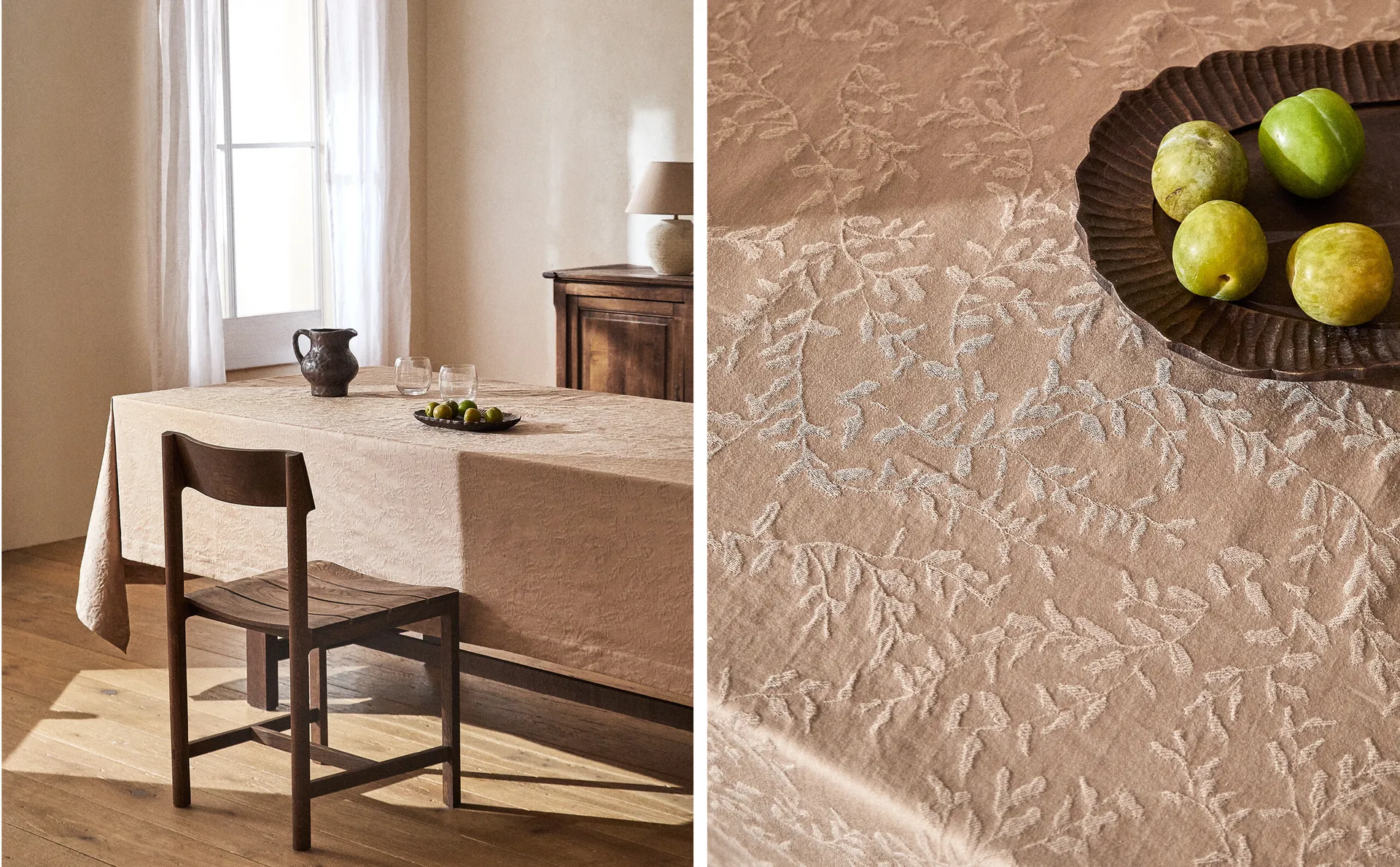 

Скатерть из жаккардовых листьев Zara Home, тауп-коричневый