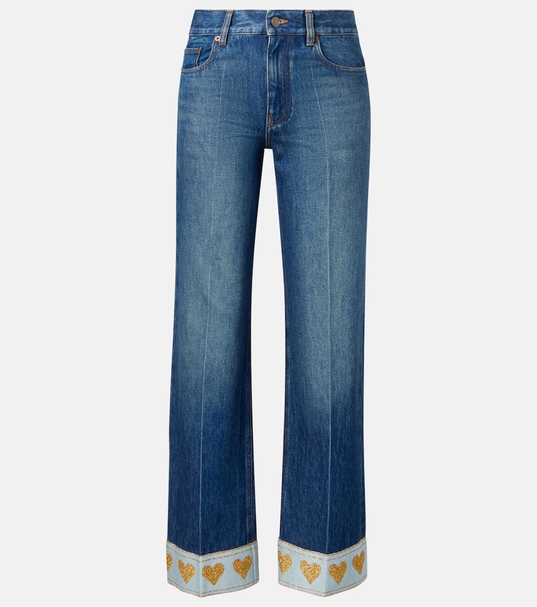 

Украшенные прямые джинсы средней посадки Valentino, Denim Scuro