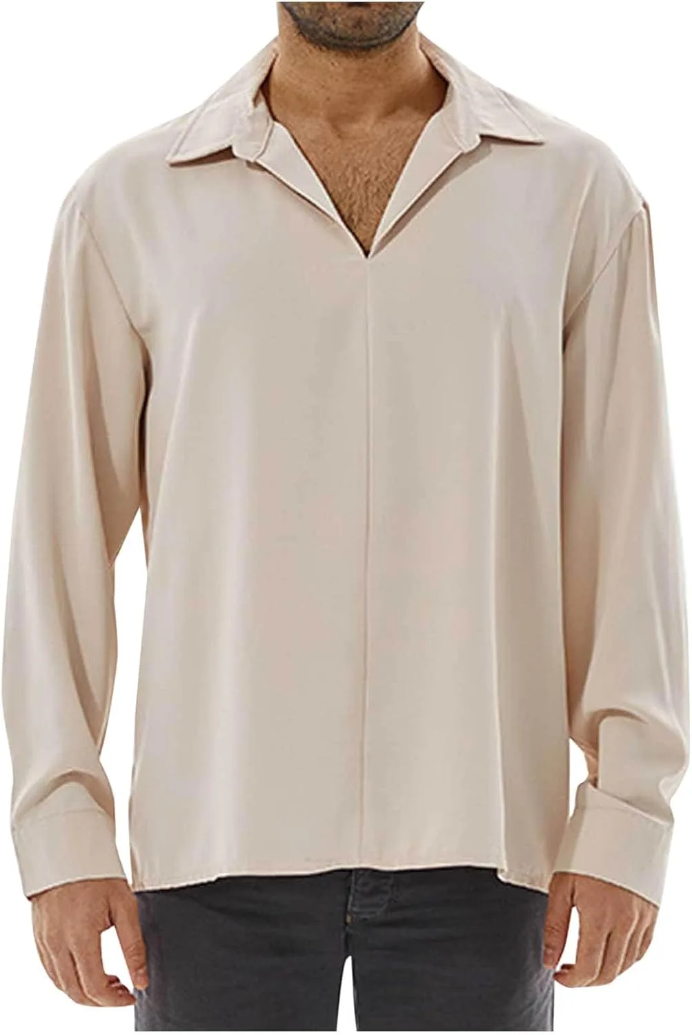 

Мужская рубашка с лацканом и длинными рукавами, casual, однотонная, летняя, легкая