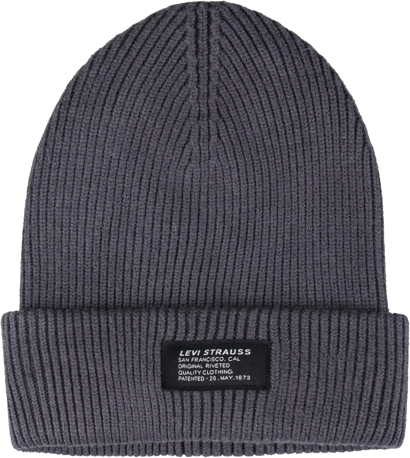 

Уютная вязаная шапка-бини Levi's для мужчин с нашивкой-логотипом, Ribbed Charcoal