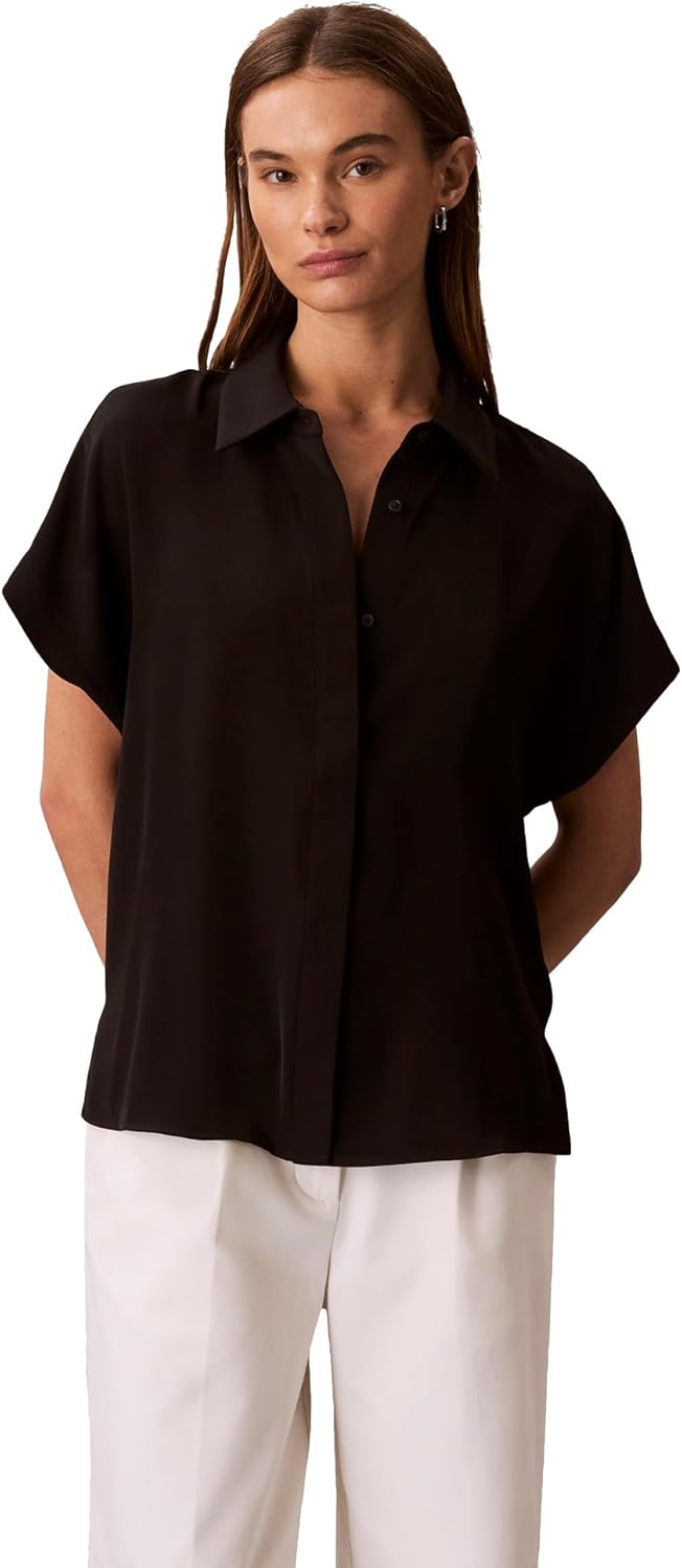 

Женский атласный топ с короткими рукавами Calvin Klein, Black