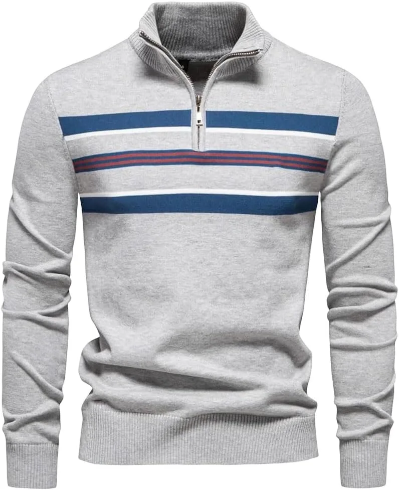 

Мужской свитер с воротником-стойкой, хлопковый, в рубчик