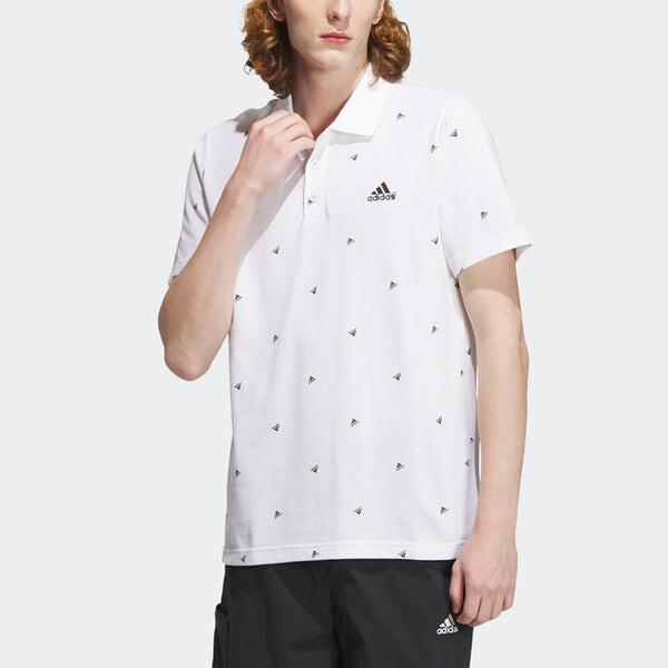 Футболка Adidas Fi Polo Aop Logo Printing Training Sports Short Sleeve Polo Shirt 'White', белый — фото 2