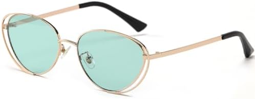 

Панк-солнцезащитные очки в двойной оправе для женщин, модные очки «кошачий глаз» для мужчин, ретро-очки с металлическим покрытием, защита от УФ-излучения UV400 MTZJH, Gold Green