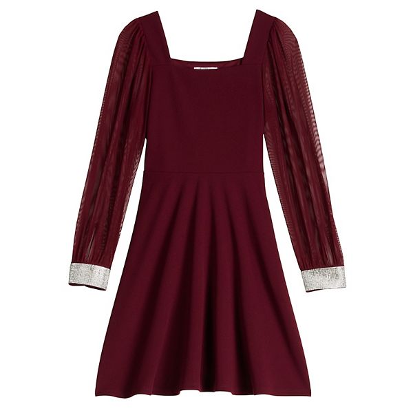 

Платье с сетчатыми рукавами Girls 7-16 scuba crepe в размерах regular и plus Speechless, Maroon