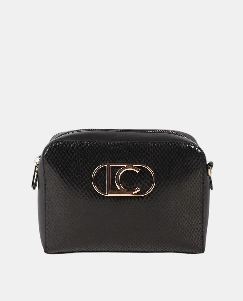 

Сумка через плечо с эффектом змеиной кожи и овальным логотипом LC Lola Casademunt, черный