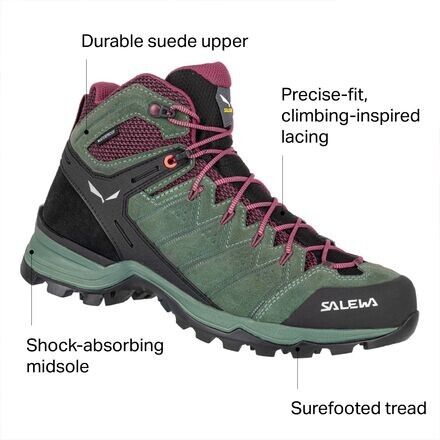 Походные ботинки Alp Mate Mid WP женские Salewa, цвет Duck Green/Rhododendon — фото 4