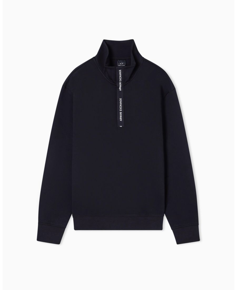 

Мужская толстовка из флиса с логотипом из грогрена, на молнии до середины груди A|X Armani Exchange, Black, White