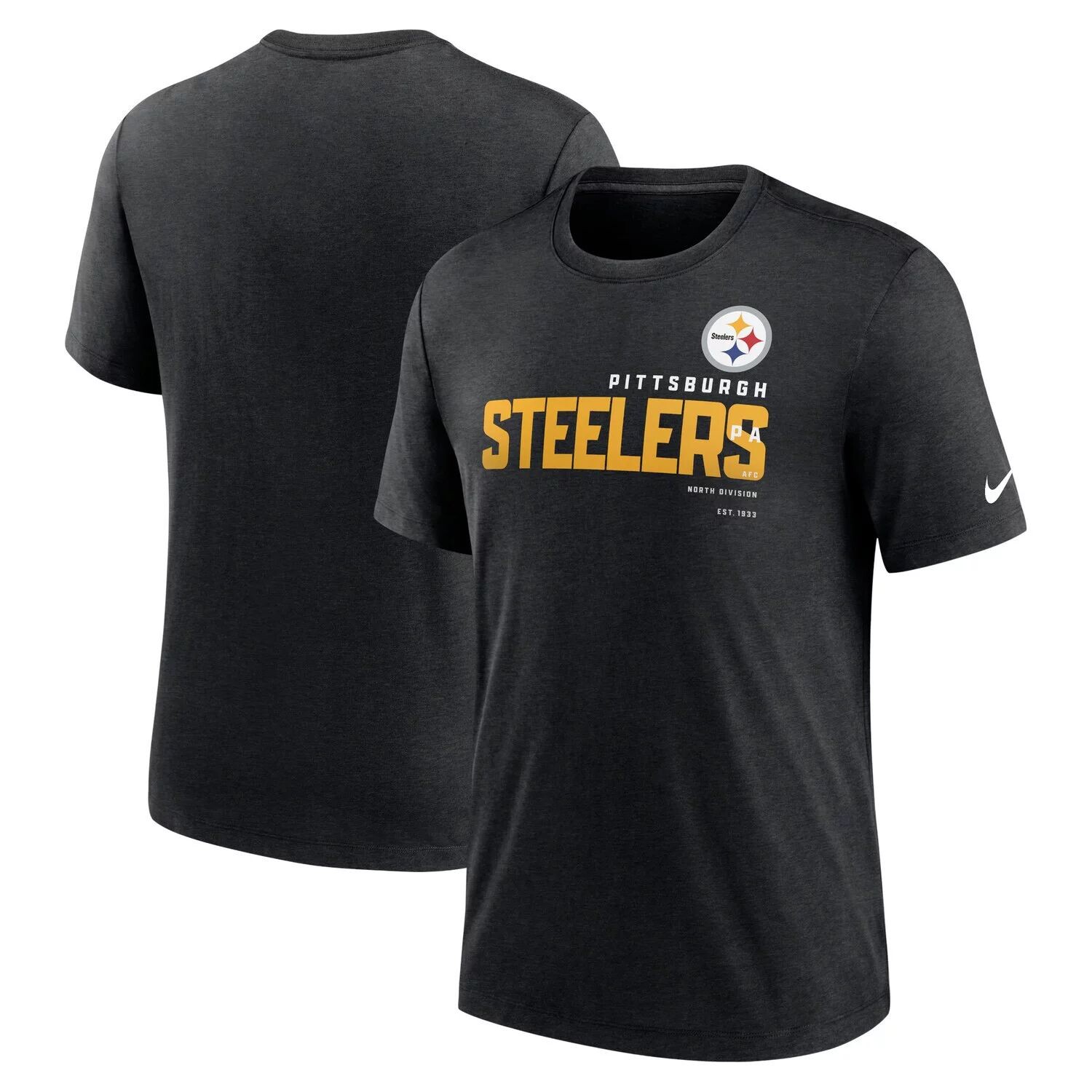 

Мужская черная футболка Heather Pittsburgh Steelers Team Tri-Blend Nike, Черный, Мужская черная футболка Heather Pittsburgh Steelers Team Tri-Blend Nike