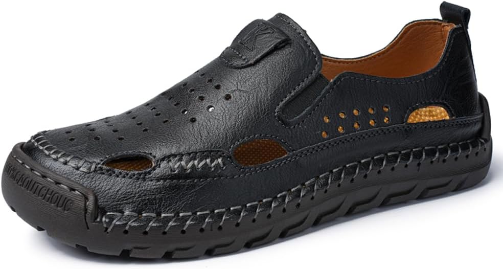 

Мужские сандалии Asifn, кожаные, с закрытым носком, повседневные, для активного отдыха на улице, летние, пляжные, дышащие, регулируемые, удобные, легкие, без шнурков, для походов, переходов через воду, прогулок и спорта, черный