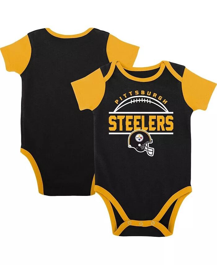 

Комплект из трех предметов: боди, нагрудник и пинетки Pittsburgh Steelers Home Field Advantage для маленьких мальчиков и девочек, черный и золотой цвет Outerstuff, черный