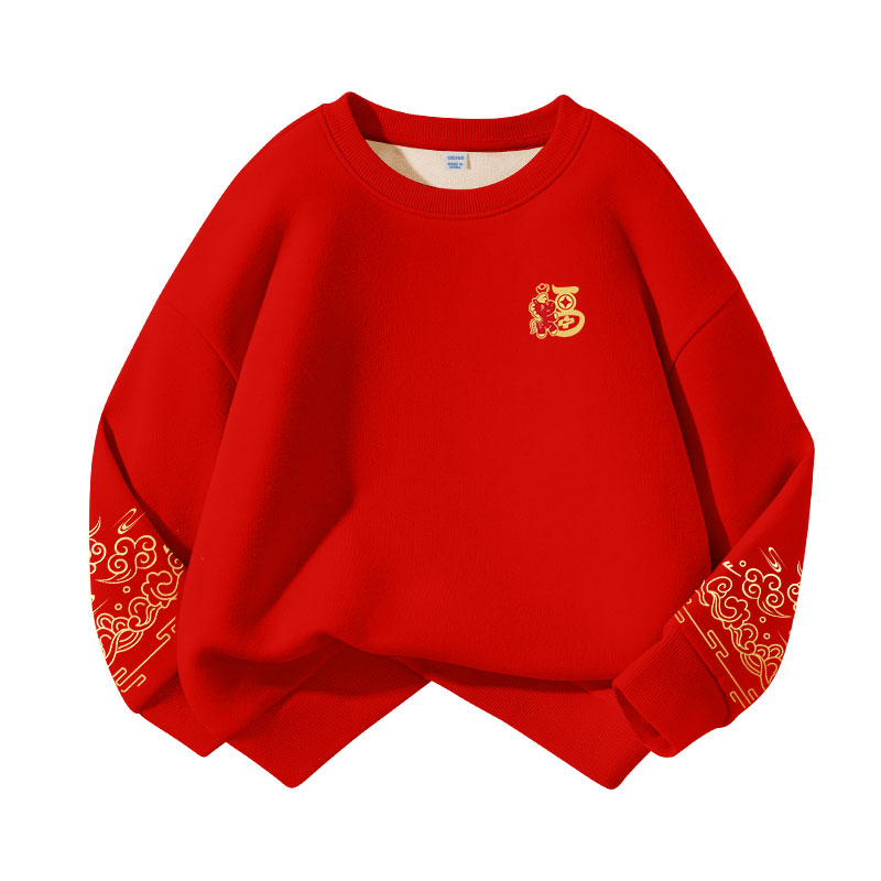 Детский свитшот с круглым вырезом Moderate WARRIOR, [fleece-lined]warm оранжевый/h blessing horse k+h right sleeve золото-stamped k+h left sleeve hot-stamped k — фото 2
