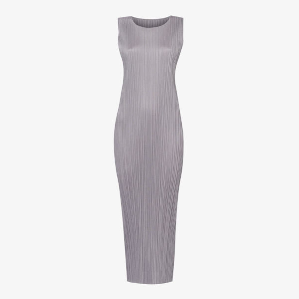 

Плиссированное трикотажное платье миди с круглым вырезом Pleats Please Issey Miyake, серый