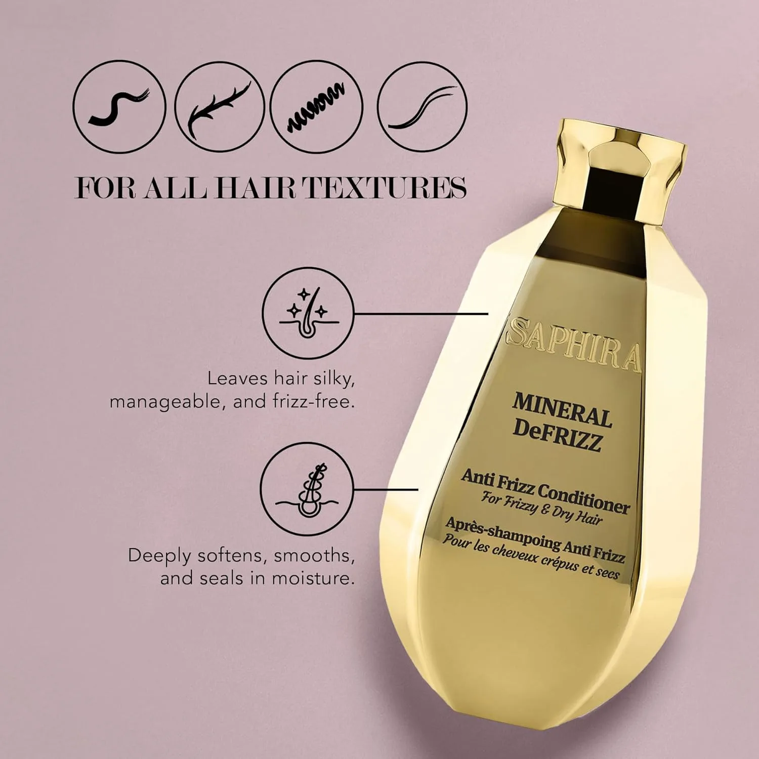 Кондиционер Saphira Mineral DeFrizz Anti-Frizz с минералами Мертвого моря для гладкости, против пушистости и сухости, контроль блеска и объема, 250 мл 251 мл (.) — фото 2