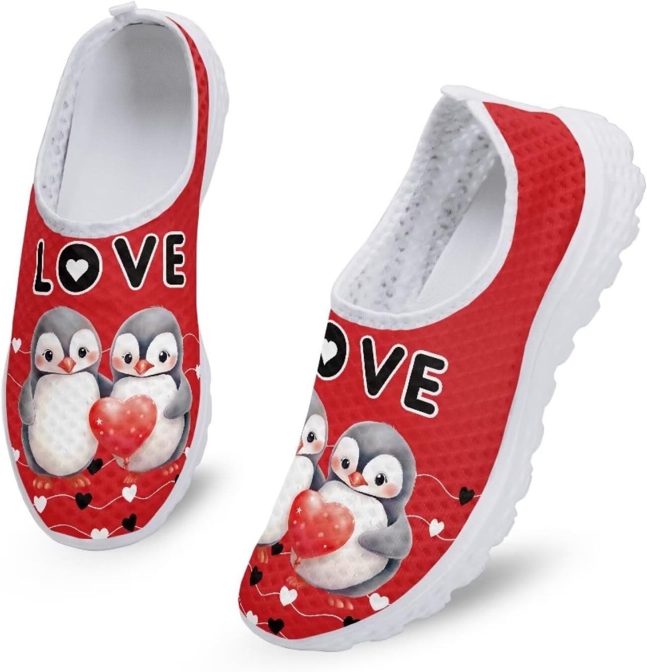 

Кроссовки Binienty для взрослых, слипоны Clipper для женщин и мужчин, удобная повседневная обувь для ходьбы и бега, Couple Penguin Heart