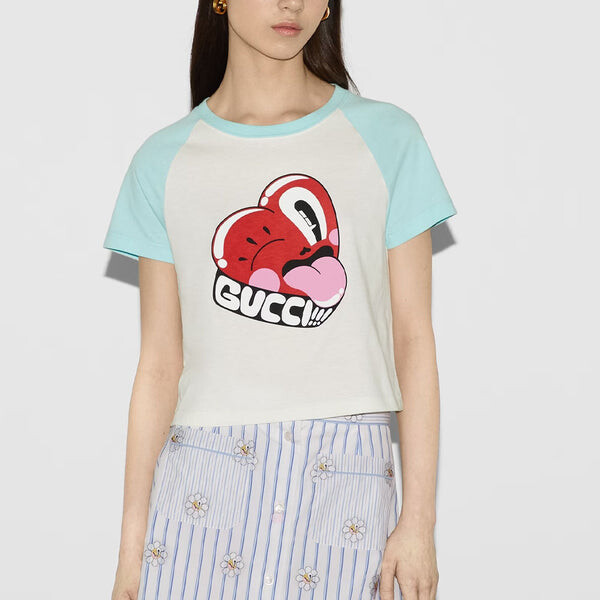 Футболка cotton jersey short sleeved t-shirt 'off white' Gucci, белый — фото 2