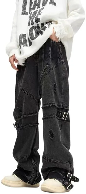 

Джинсы Jupkem Baggy с ремнями, рваные, в стиле готик и хип-хоп