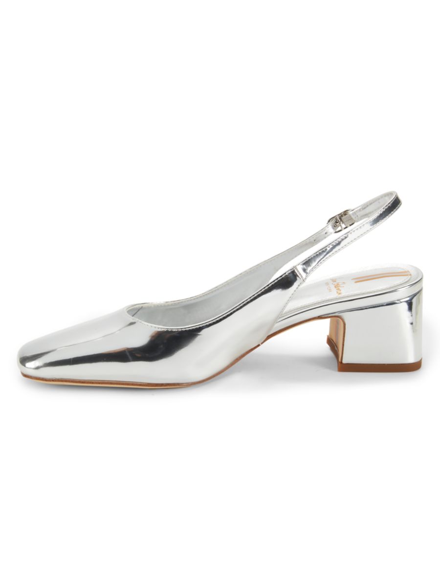 Туфли-лодочки Terra 50MM из лакированной кожи с открытой пяткой Sam Edelman, цвет Soft Silver — фото 4