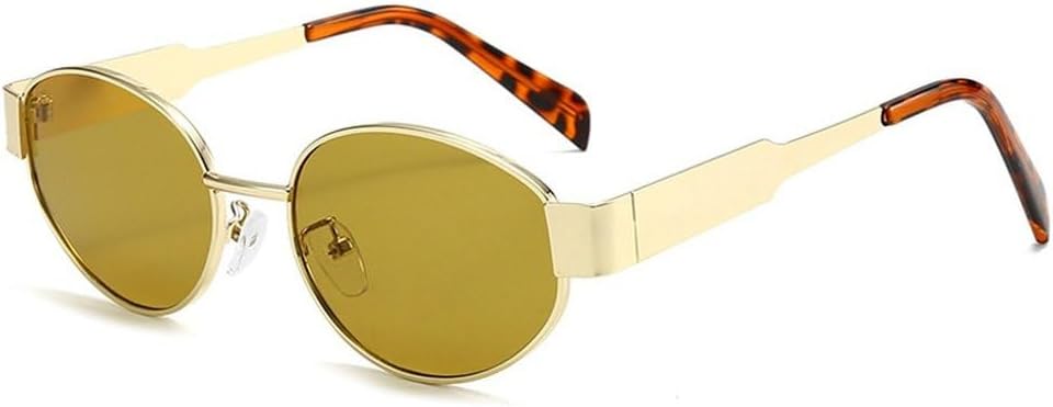 

Солнцезащитные очки в овальной металлической оправе для женщин, модные, с прозрачными линзами с градиентом «океан», защита от УФ-излучения UV400, для мужчин, в стиле панк SKFGNX, Golden Yellow Green