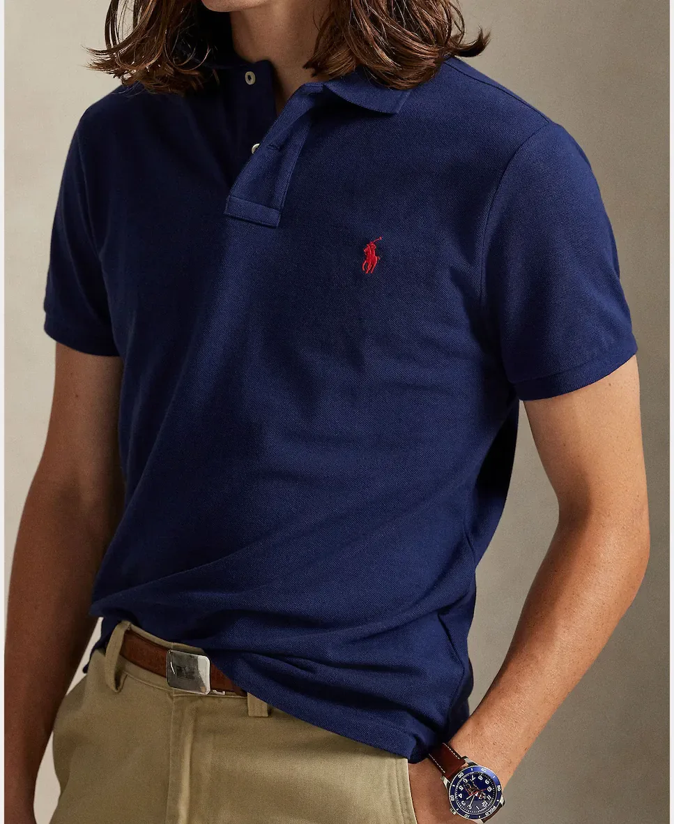 Мужское поло из пике Custom Polo Ralph Lauren, темно-синий — фото 3