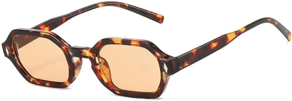 

Ретро-солнцезащитные очки в форме многоугольника и прямоугольника для женщин, защита от УФ-излучения UV400, модные градиентные линзы, для мужчин, оправа с заклепками VFDHN, Leopard Orange