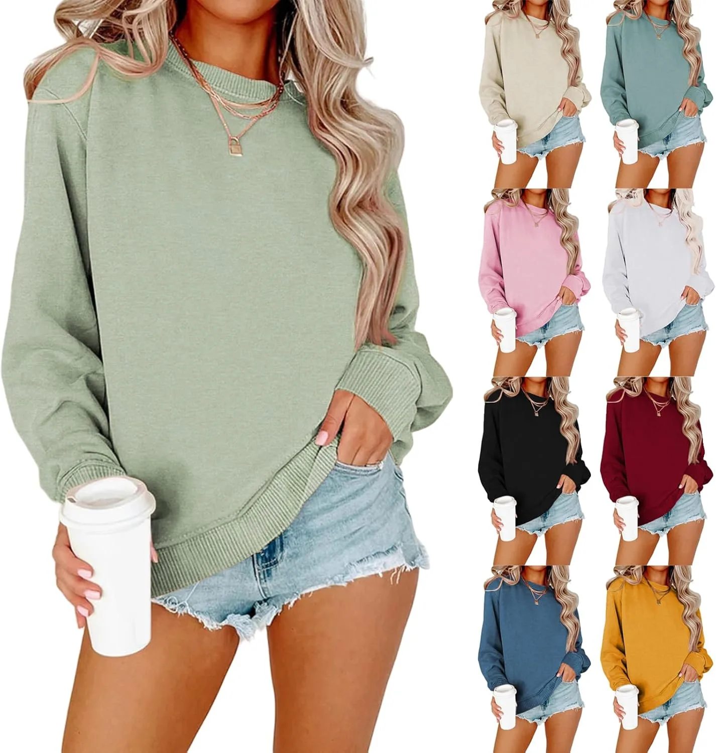 

Женский свитшот оверсайз с длинным рукавом и рифлеными манжетами Jielayou