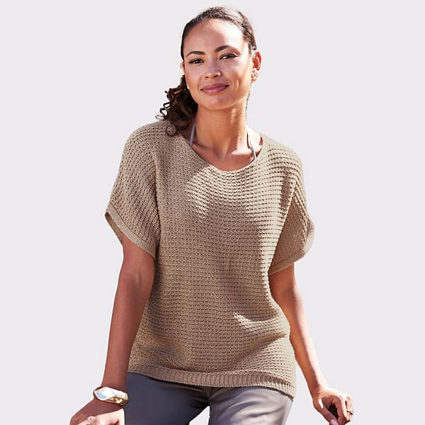 

Женский короткий рукав свитер Lascana, Camel Gold