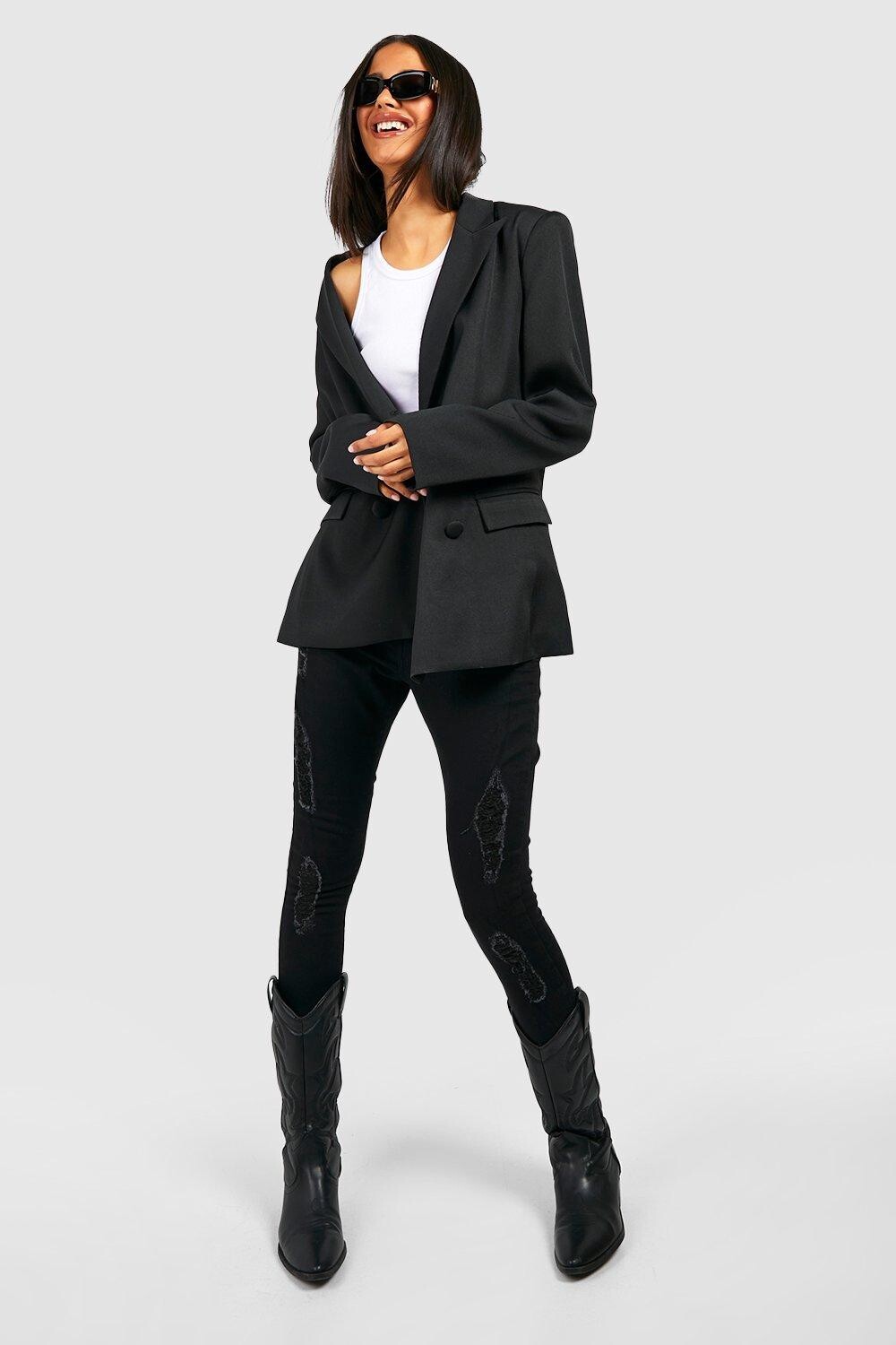 

Джинсы скинни с высокой посадкой basics Boohoo, черный