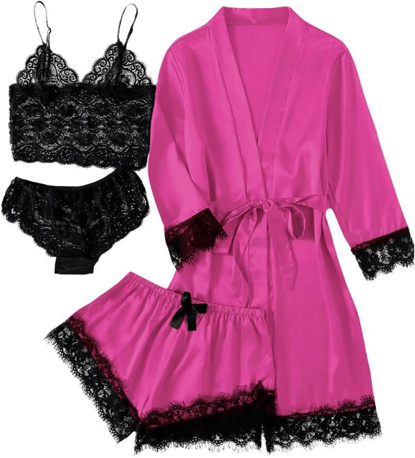 Комплект пижамы из кружева, сатина, Hot Pink