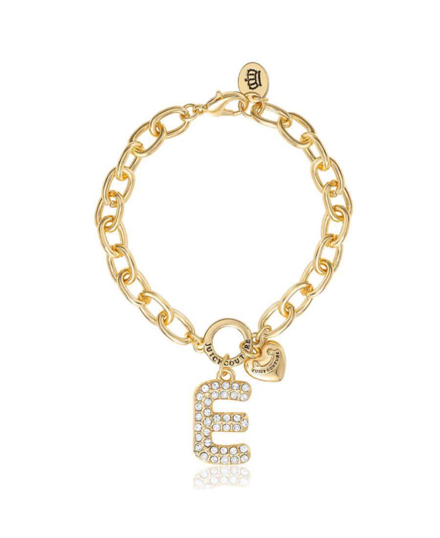 

Браслет с подвеской в виде инициала, инкрустированной бриллиантами, длина 7,5 дюймов, золотистый цвет Juicy Couture, Letter E