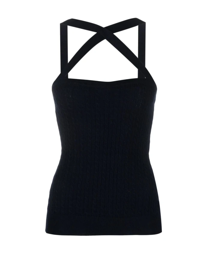 

Синий вязаный топ с косами и завязками на шее Patou, синий