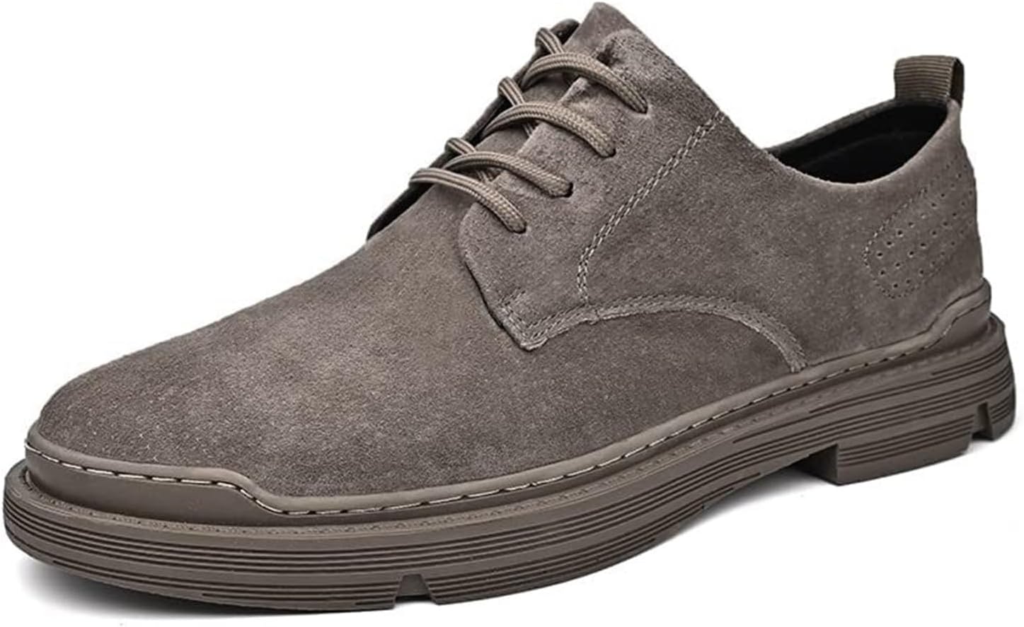 

Мужские замшевые оксфорды со шнуровкой, круглый носок, удобные, нескользящие кожаные туфли, подходящие для формального делового, повседневного и уличного стиля Generic, хаки