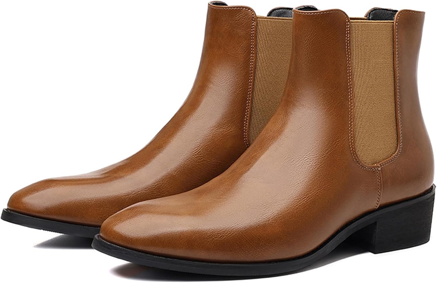 

Мужские кожаные челси с эластичными вставками, каблук-блок, удобные, мягкие, противоскользящие, на липучке, ботинки Чакка для бизнеса, активного отдыха и верховой езды Mikazonne, коричневый