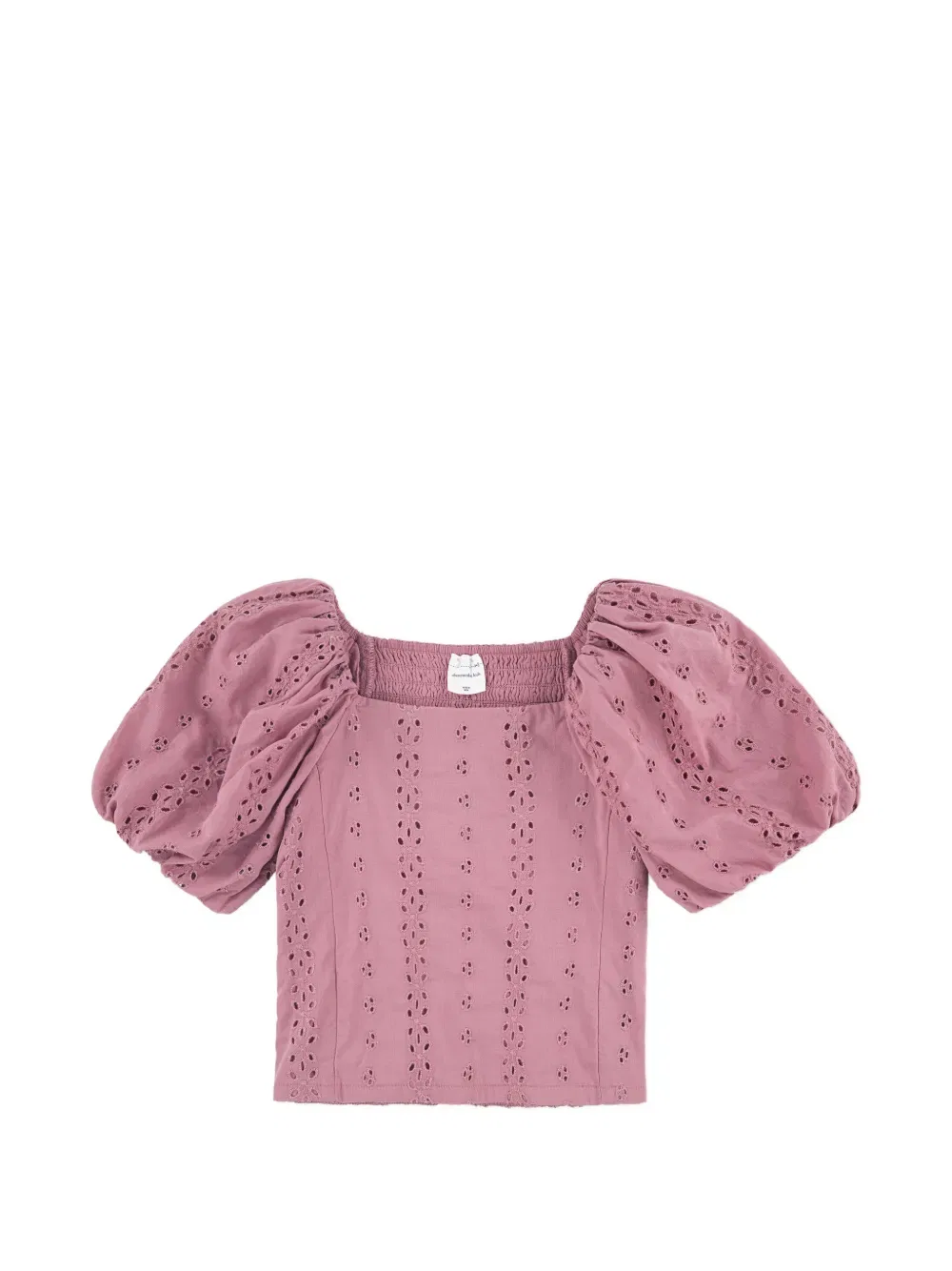 Топ с пышными рукавами и сборками и перфорацией Abercrombie Fitch Kids, розовый