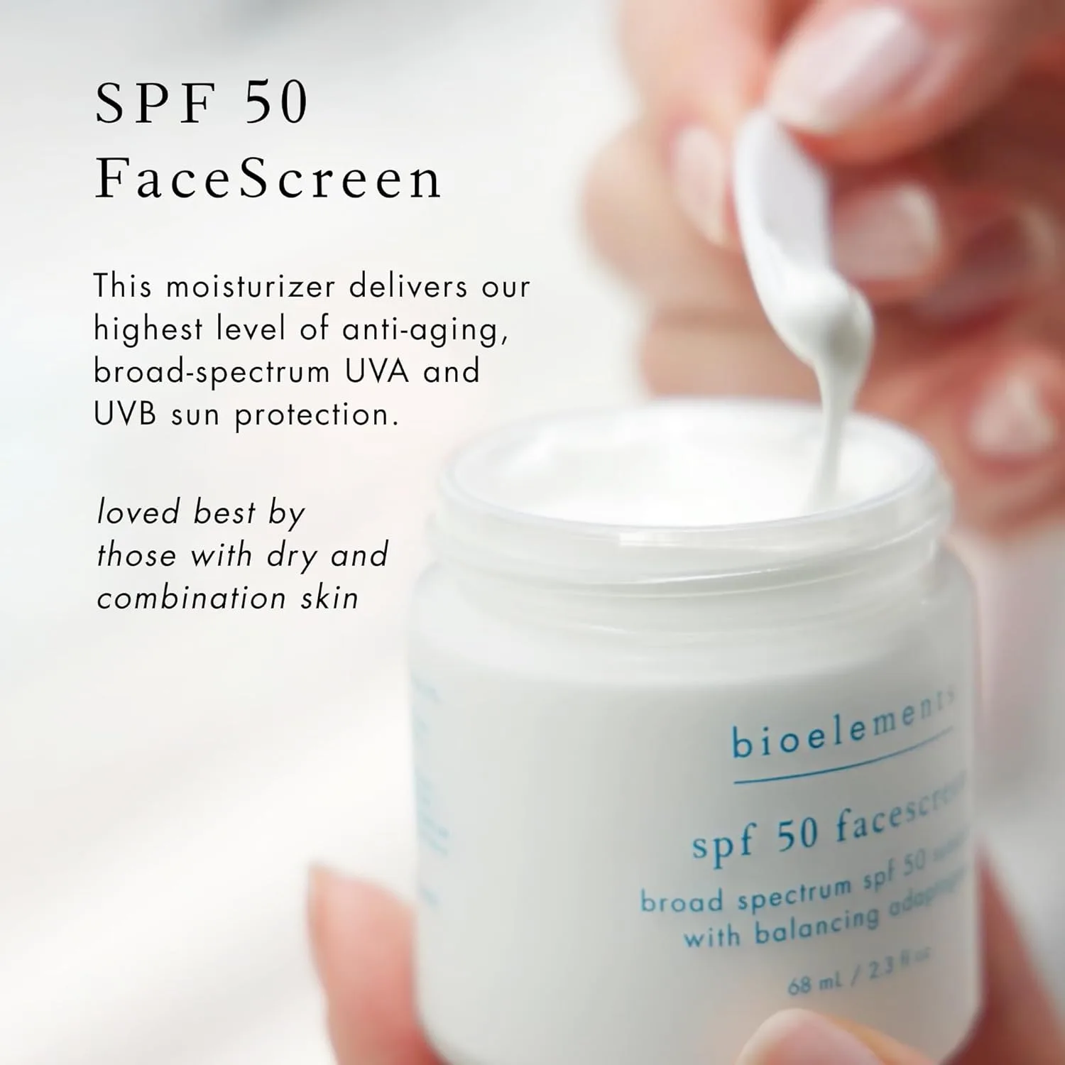 Bioelements SPF 50 FaceScreen - 2,3 унции - Антиоксидантный солнцезащитный крем широкого спектра действия SPF 50 с увлажняющим эффектом - Веганский, без глютена - Не тестировался на животных — фото 3