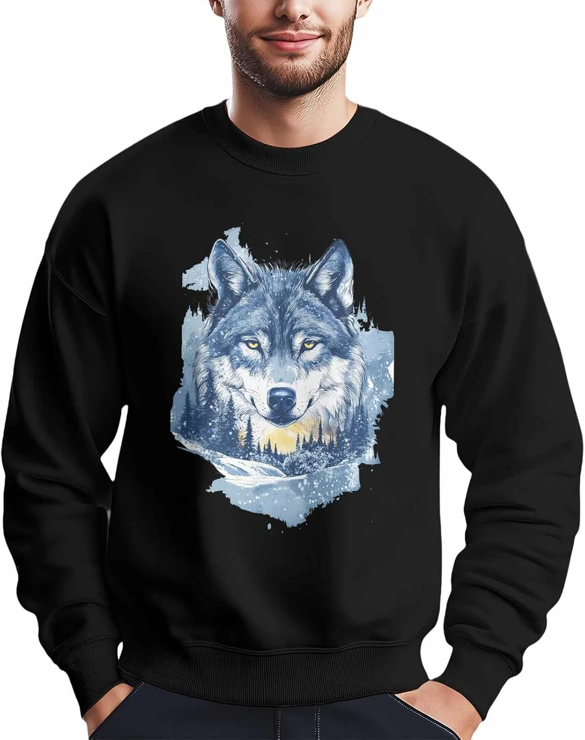 

Мужской свитшот Vintage Snow Forest Wolf Graphic, лонгслив Winvebermior