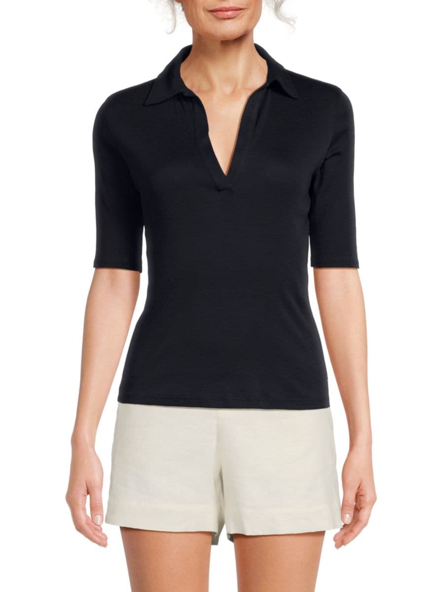 

Рубашка-поло из хлопка пима с рукавами до локтя Vince, темно-синий