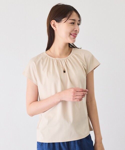 

Топ мерсеризованный с французскими рукавами присборенными Jayro, бежевый