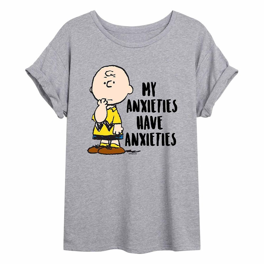 

Струящаяся футболка Juniors' Peanuts Charlie Brown Anxieties Licensed Character, серый