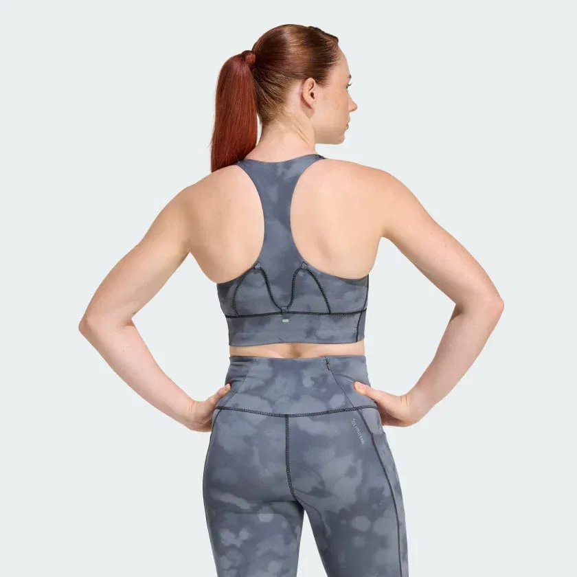 Женский беговой бюстгальтер adidas adi365 с карманом и графическим рисунком, средний размер, с поддержкой стопы, черный — фото 2